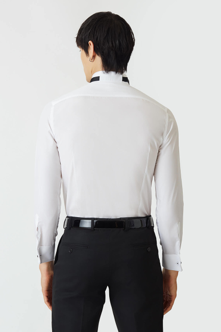 Erkek Beyaz Pamuk Slim Fit Ata Yaka Smokin Gömlek - 2