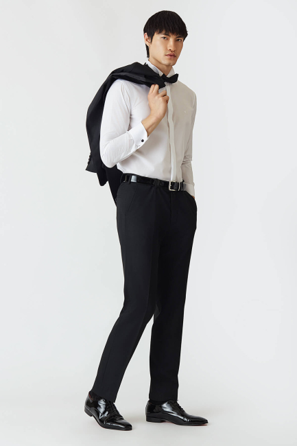 Erkek Beyaz Pamuk Slim Fit Ata Yaka Smokin Gömlek - 5