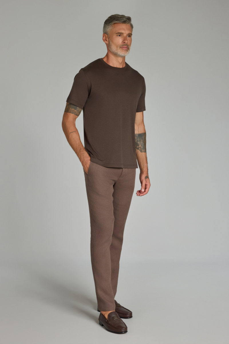 Erkek Bisiklet Yaka Kahve Erkek Pamuk Doğal Pamuk Tshirt - 3