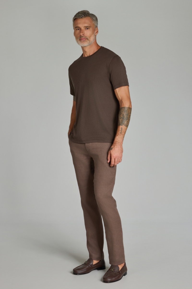 Erkek Bisiklet Yaka Kahve Erkek Pamuk Doğal Pamuk Tshirt - 4