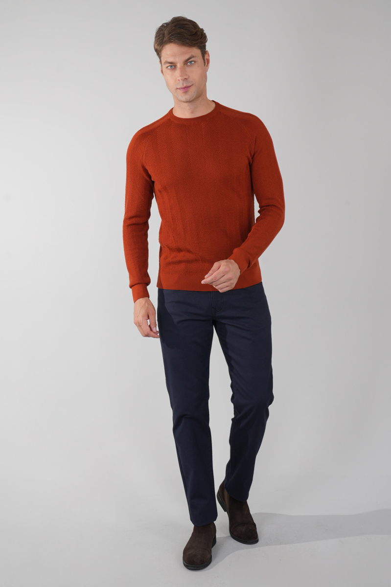 Erkek Bisiklet Yaka Yün Jakar Triko Kremit - 5