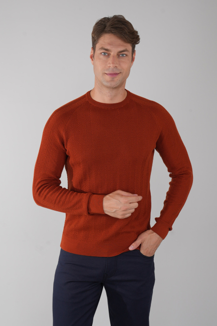 Erkek Bisiklet Yaka Yün Jakar Triko Kremit - 1