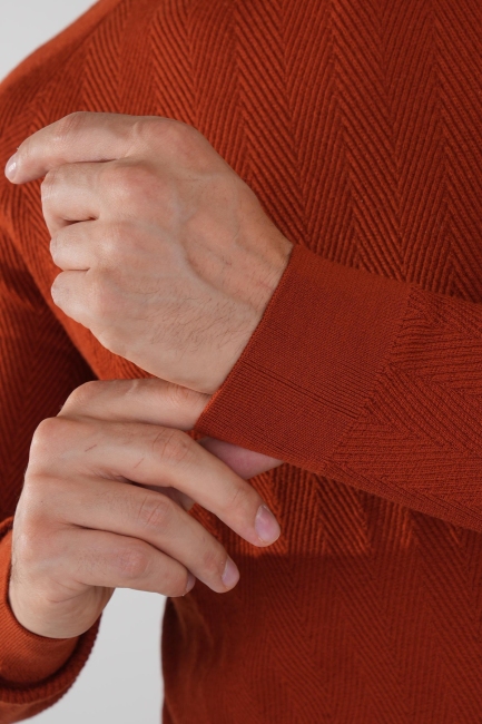 Erkek Bisiklet Yaka Yün Jakar Triko Kremit - 4