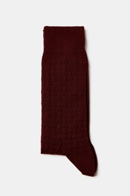 Erkek Bordo Desenli Dikişsiz Uzun Bambu Çorap Bordo