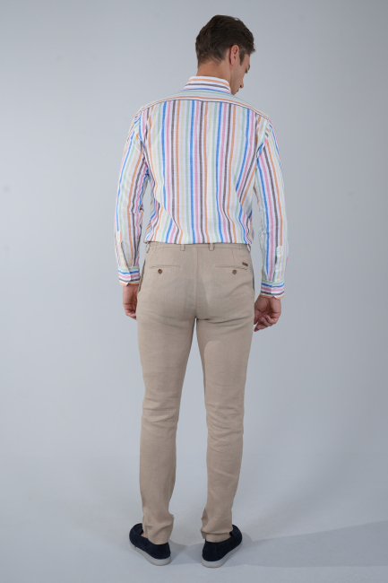 Erkek Camel Lastikli Bağcıklı Spor Keten Pantolon - 2