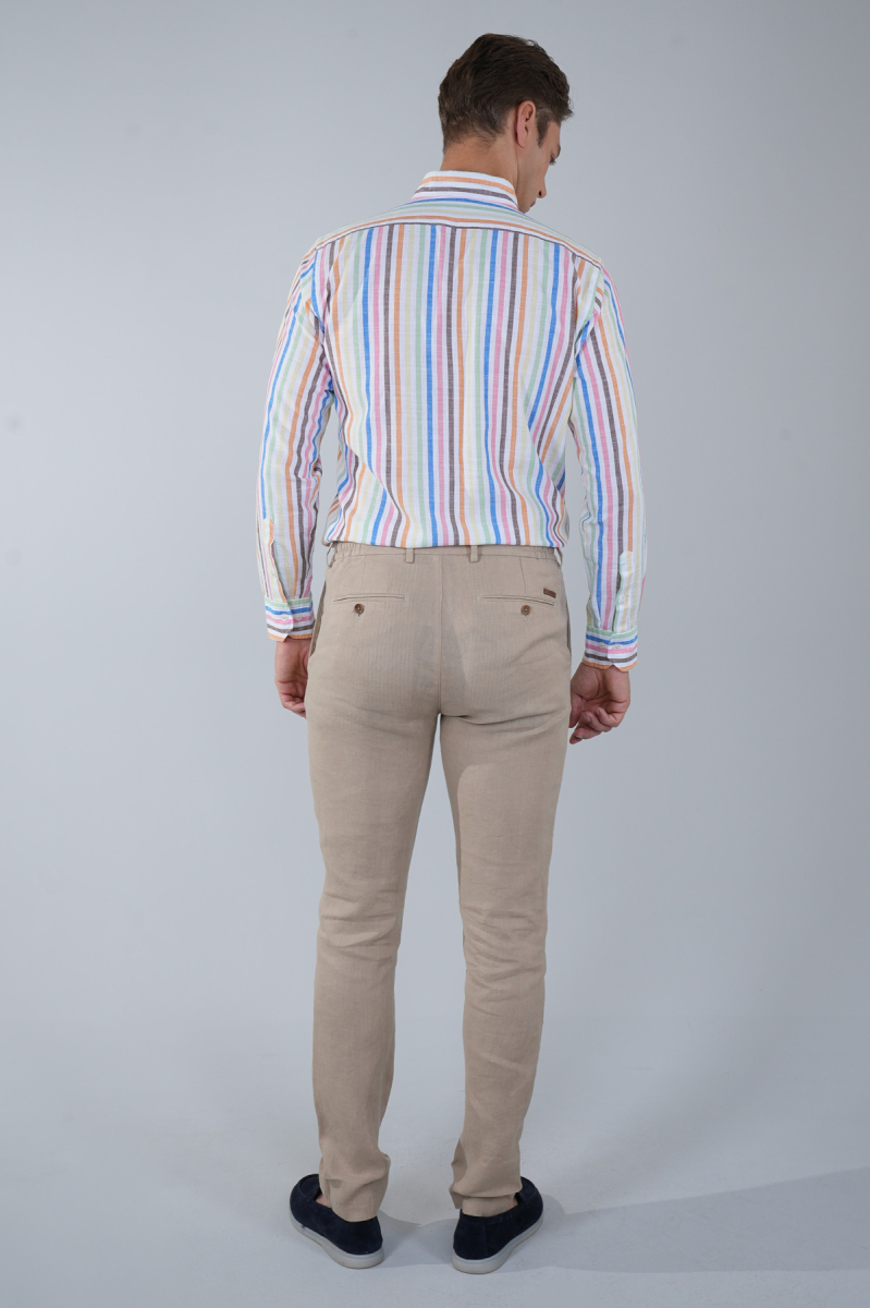 Erkek Camel Lastikli Bağcıklı Spor Keten Pantolon (1)