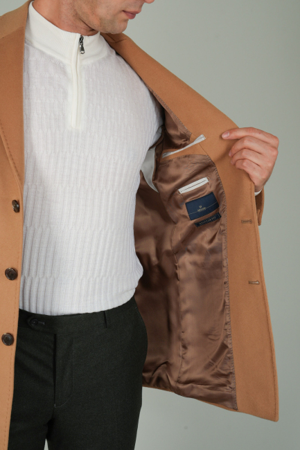 Erkek Camel Yün Kaşmir Palto - 5