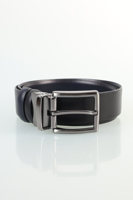 Erkek Çift Taraflı Gerçek Deri Kemer Lacivert-Siyah - 1