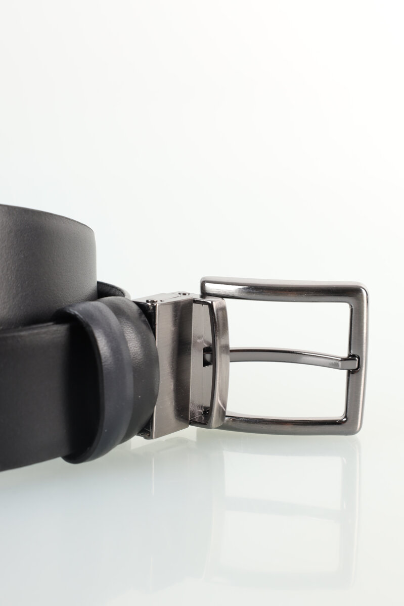 Erkek Çift Taraflı Gerçek Deri Kemer Lacivert-Siyah - 2