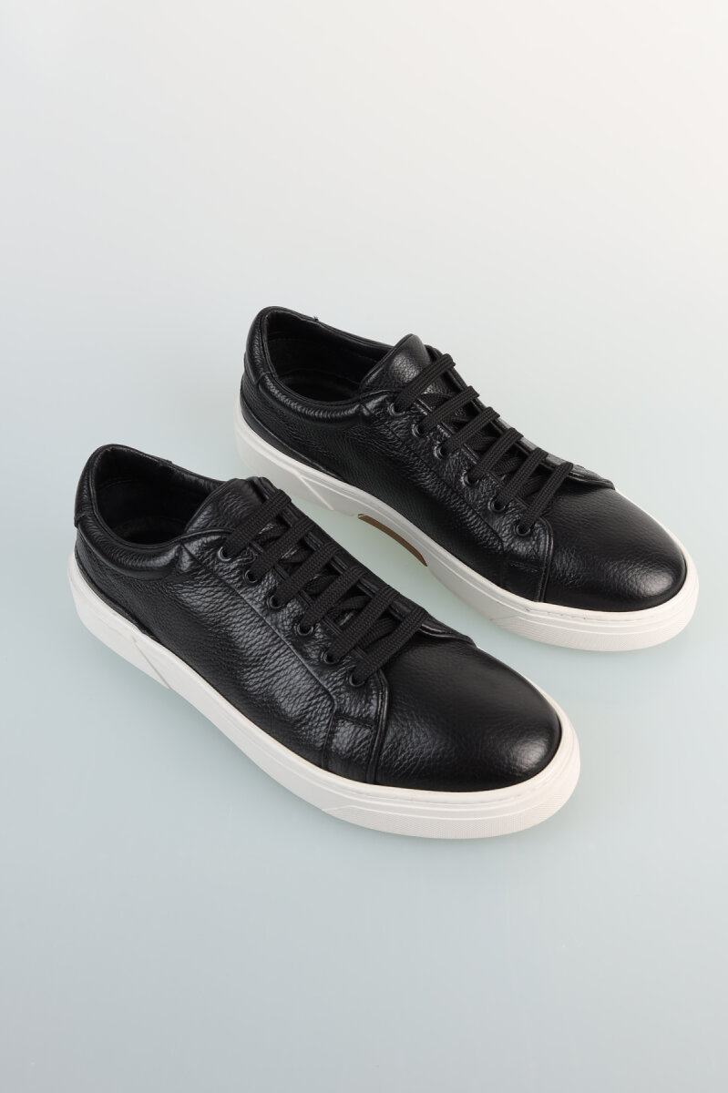 Erkek Deri Sneaker Siyah Ayakkabı - 1