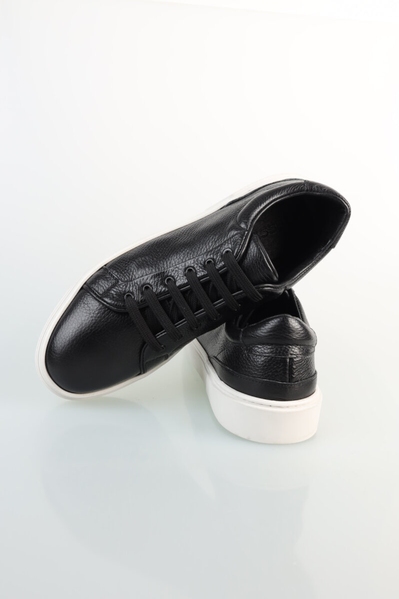 Erkek Deri Sneaker Siyah Ayakkabı - 5