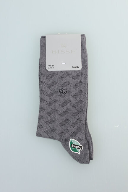 Erkek Desenli Bambu Uzun Çorap Gri - 1