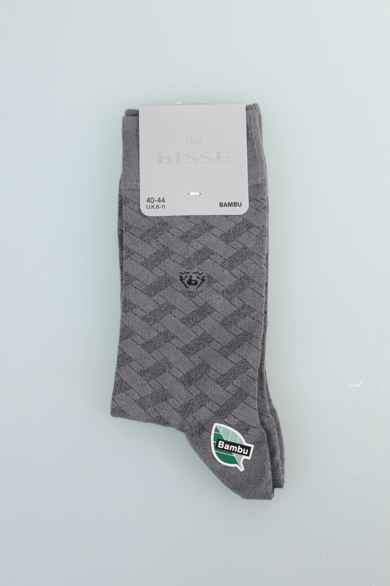 Erkek Desenli Bambu Uzun Çorap Gri - 1