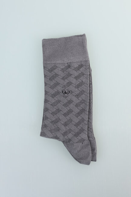Erkek Desenli Bambu Uzun Çorap Gri - 3