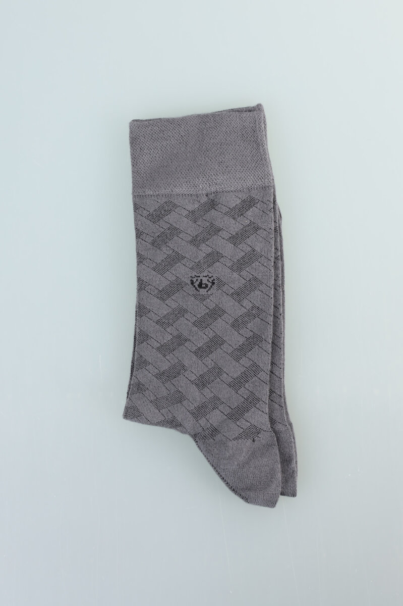 Erkek Desenli Bambu Uzun Çorap Gri - 3