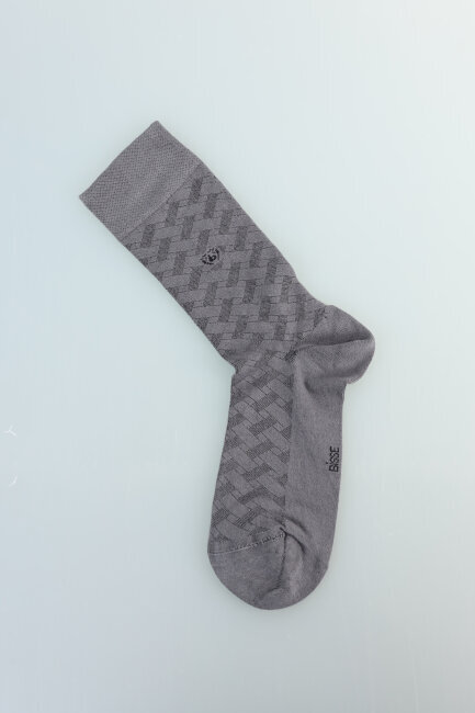 Erkek Desenli Bambu Uzun Çorap Gri - 5