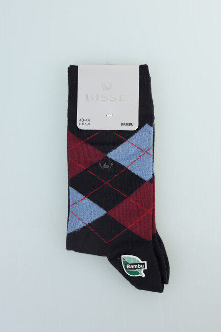 Erkek Desenli Bambu Uzun Soket Çorap Lacivert 