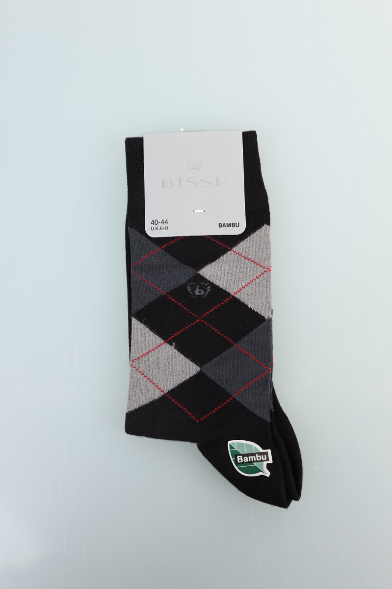 Erkek Desenli Bambu Uzun Soket Çorap Siyah - 1