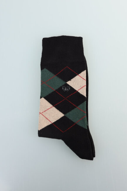 Erkek Desenli Bambu Uzun Soket Çorap Siyah-Yeşil-Krem - 3