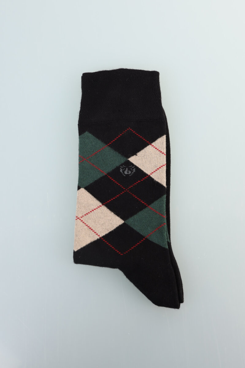Erkek Desenli Bambu Uzun Soket Çorap Siyah-Yeşil-Krem - 3