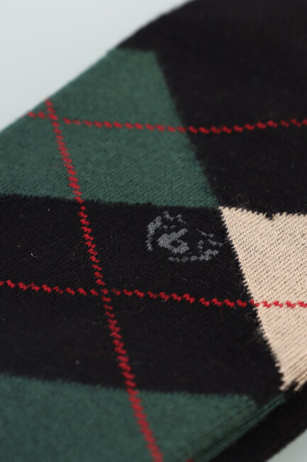 Erkek Desenli Bambu Uzun Soket Çorap Siyah-Yeşil-Krem - 2