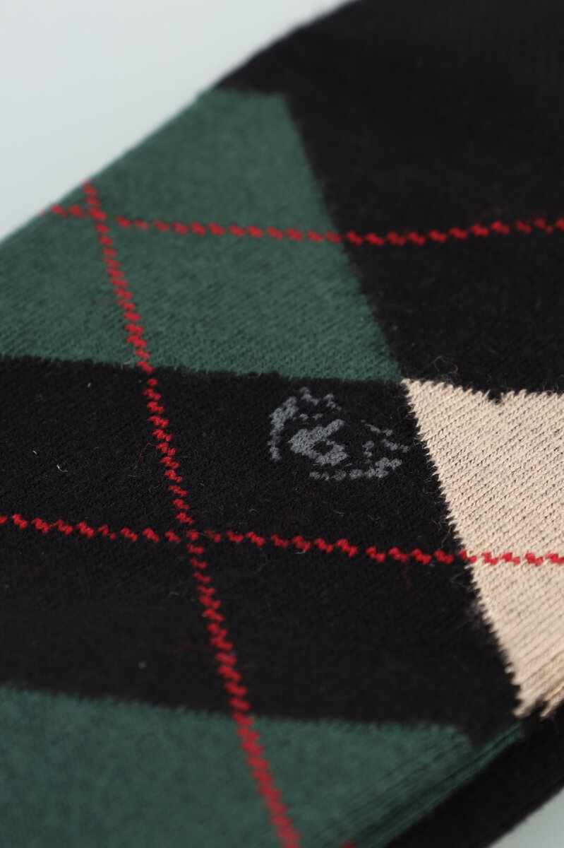 Erkek Desenli Bambu Uzun Soket Çorap Siyah-Yeşil-Krem - 2