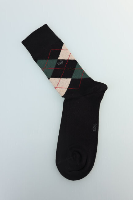 Erkek Desenli Bambu Uzun Soket Çorap Siyah-Yeşil-Krem - 5