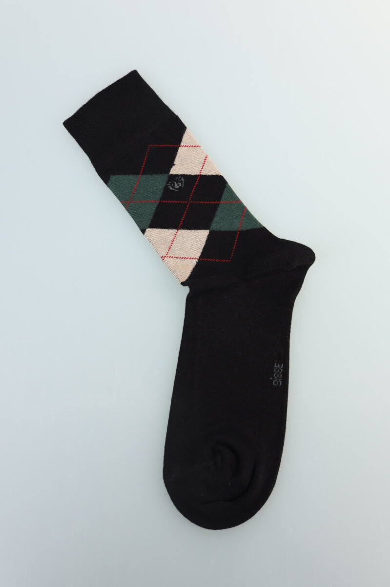 Erkek Desenli Bambu Uzun Soket Çorap Siyah-Yeşil-Krem - 5