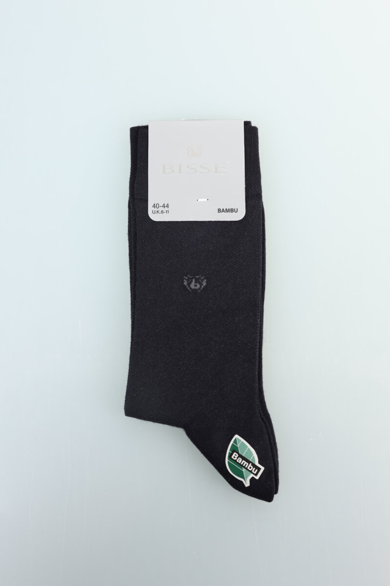 Erkek Desenli Dikişsiz Bambu Uzun Çorap Lacivert - 1