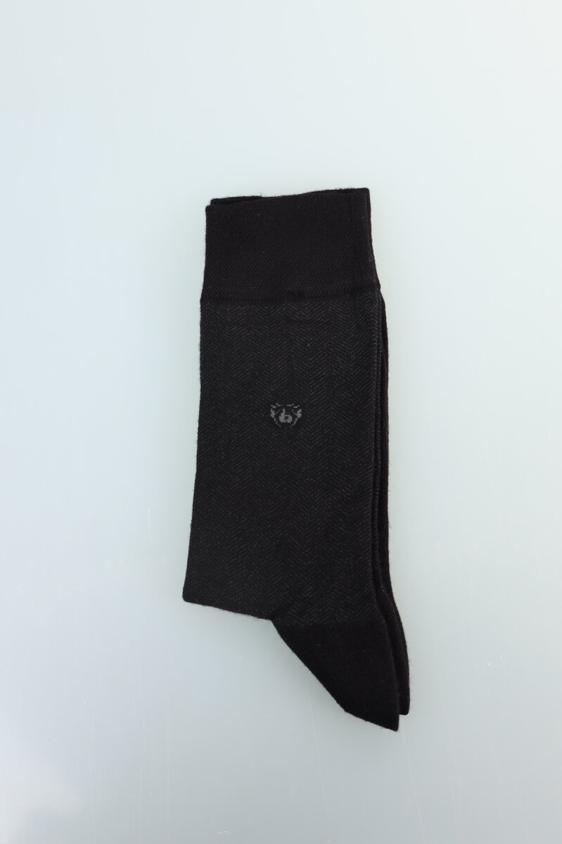 Erkek Desenli Dikişsiz Bambu Uzun Çorap Siyah - 2