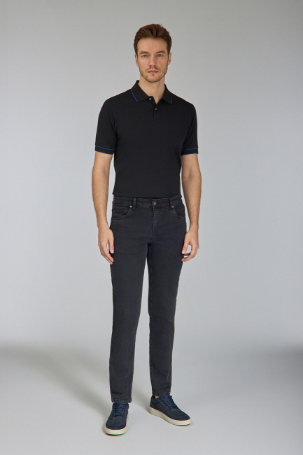 Erkek Düğmeli Polo Yaka Siyah Tshirt - 4