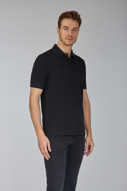 Erkek Düğmeli Polo Yaka Siyah Tshirt - 3