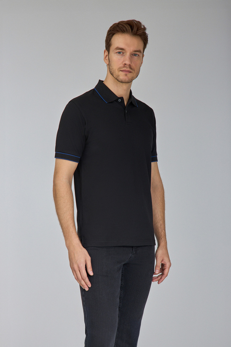 Erkek Düğmeli Polo Yaka Siyah Tshirt - 3