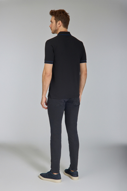 Erkek Düğmeli Polo Yaka Siyah Tshirt - 5