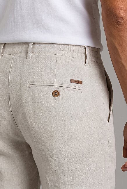 Ekru Keten Bağcıklı Lastikli Spor Pantolon - 3