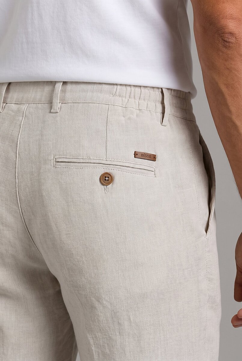 Ekru Keten Bağcıklı Lastikli Spor Pantolon - 3