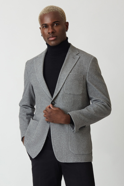 Erkek Gri 6 Drop Platinum Ceket