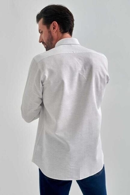 Erkek Gri Keten Pamuk Spor Uzun Kollu Gömlek - 2