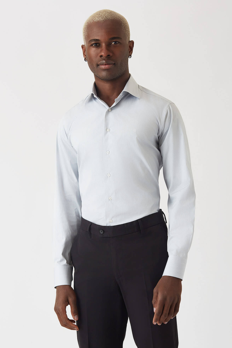 Erkek Gri Pamuk Regular Fit İş Tarzı Klasik Gömlek - 1