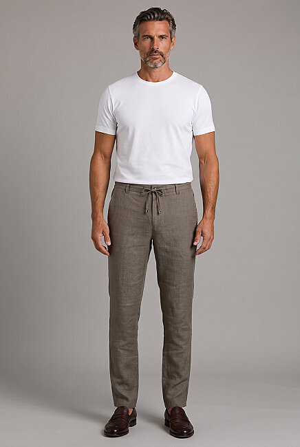 Haki Linen Bağcikli Lastikli Spor Trousers (4)