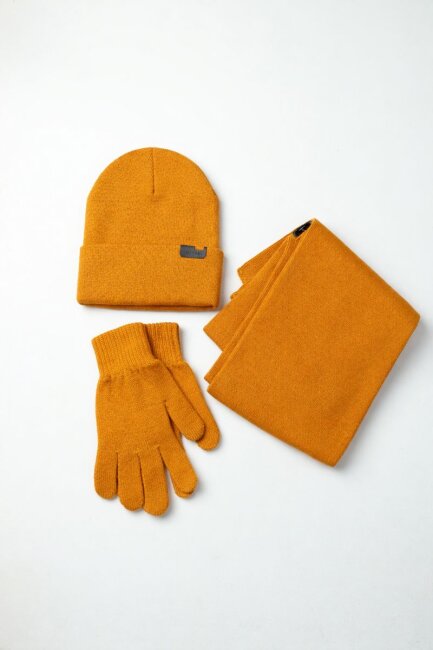 Erkek Hardal Akrilik Kaşkol Bere Seti