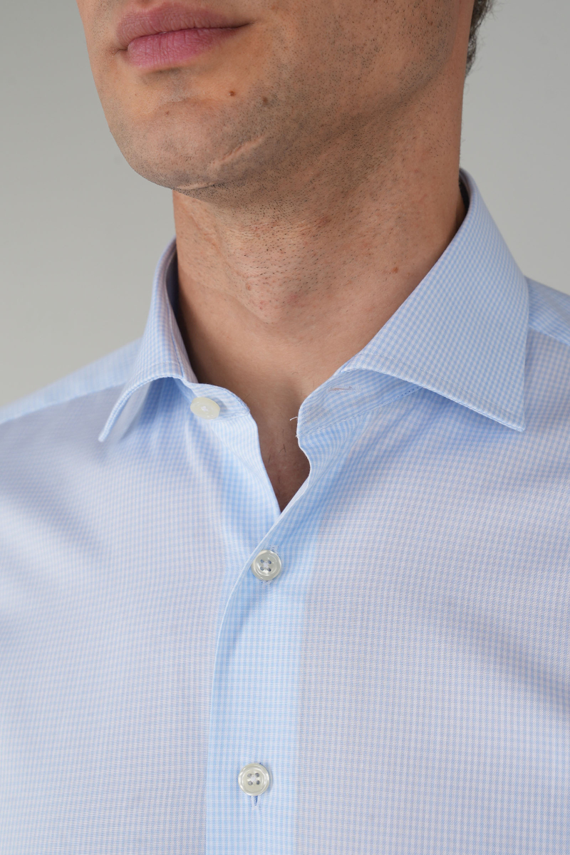 Erkek İtalyan Yaka Pamuk Klasik Açık Mavi Gömlek - 3