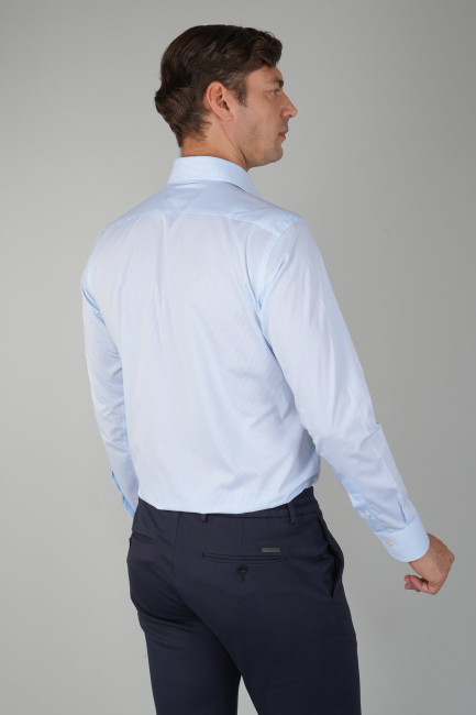 Erkek İtalyan Yaka Pamuk Klasik Açık Mavi Gömlek - 2