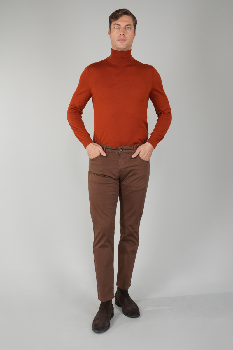 Erkek Kahve Chino Pamuklu 5 Cepli Spor Pantolon - 5