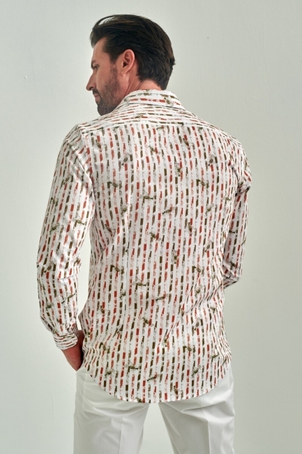 Erkek Kahve Desenli Slim Fit Pamuk Spor Gömlek (1)