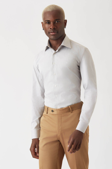 Erkek Kahve Pamuk Regular Fit Günlük Klasik Gömlek - 4