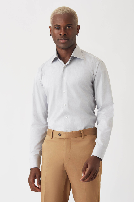 Erkek Kahve Pamuk Regular Fit Şık Klasik Gömlek - 1