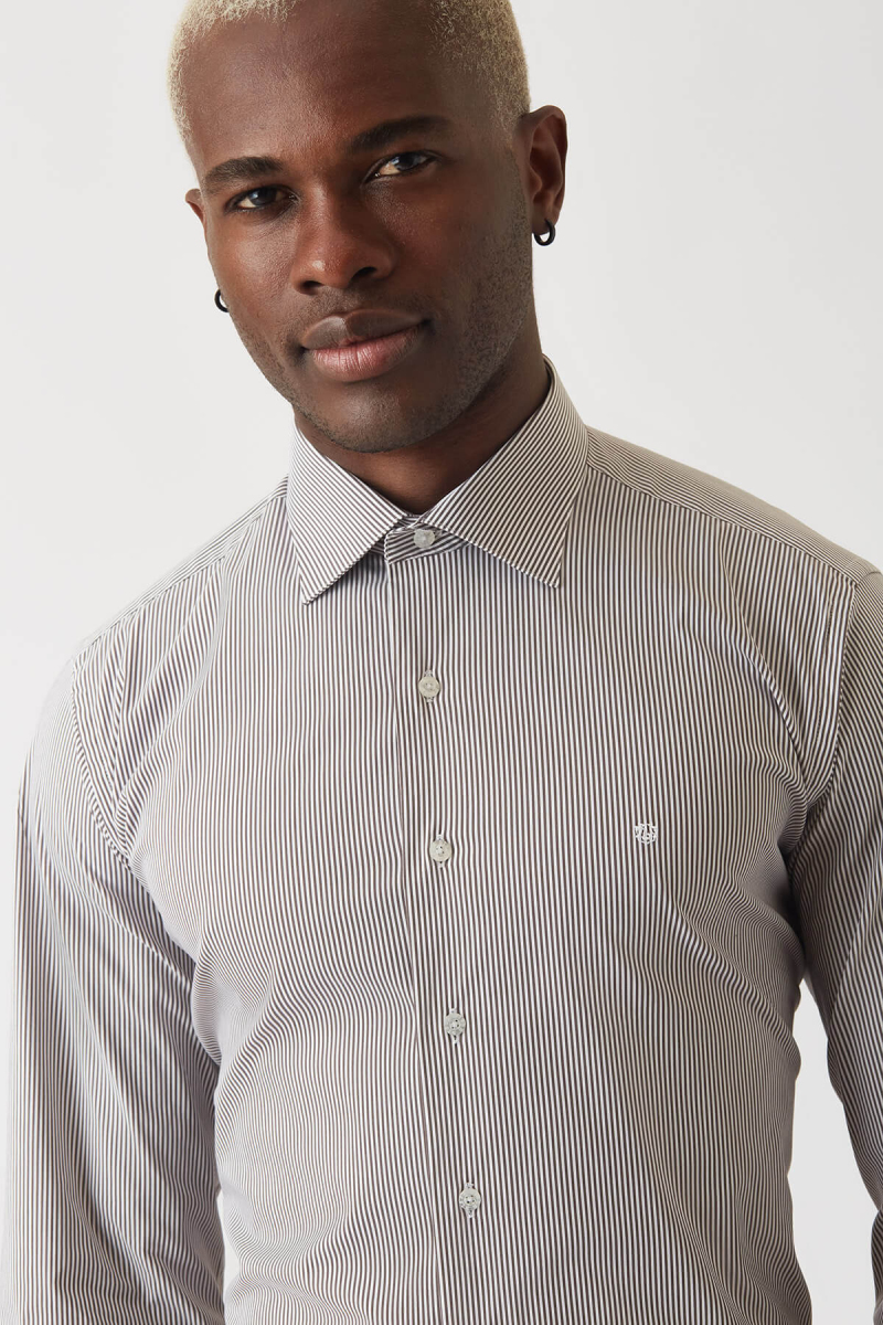 Erkek Kahve Pamuk Regular Fit Uzun Kol Klasik Gömlek - 3