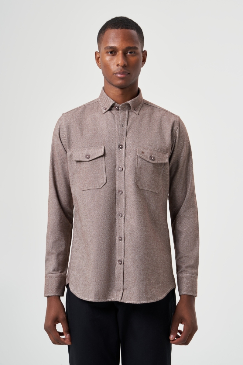 Erkek Kahve Regular Fit Oduncu Tarzı Uzun Kol Gömlek - 1