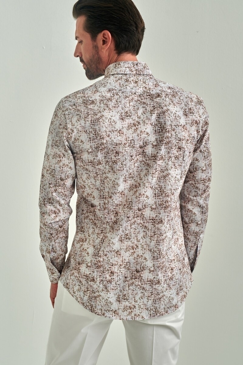 Erkek Kahve Slim Fit Klasik Yaka Spor Pamuk Gömlek - 2